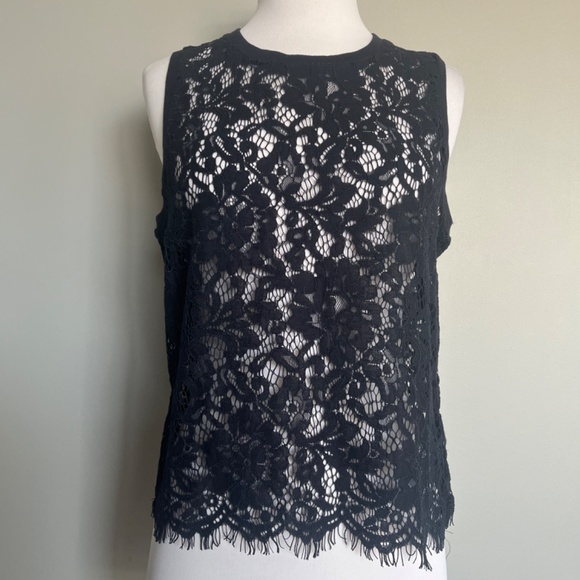 Superdry Eyelash Lace Navy Blue Tank Top Cocktail Sleeveless Blouse - Picture 7 of 16